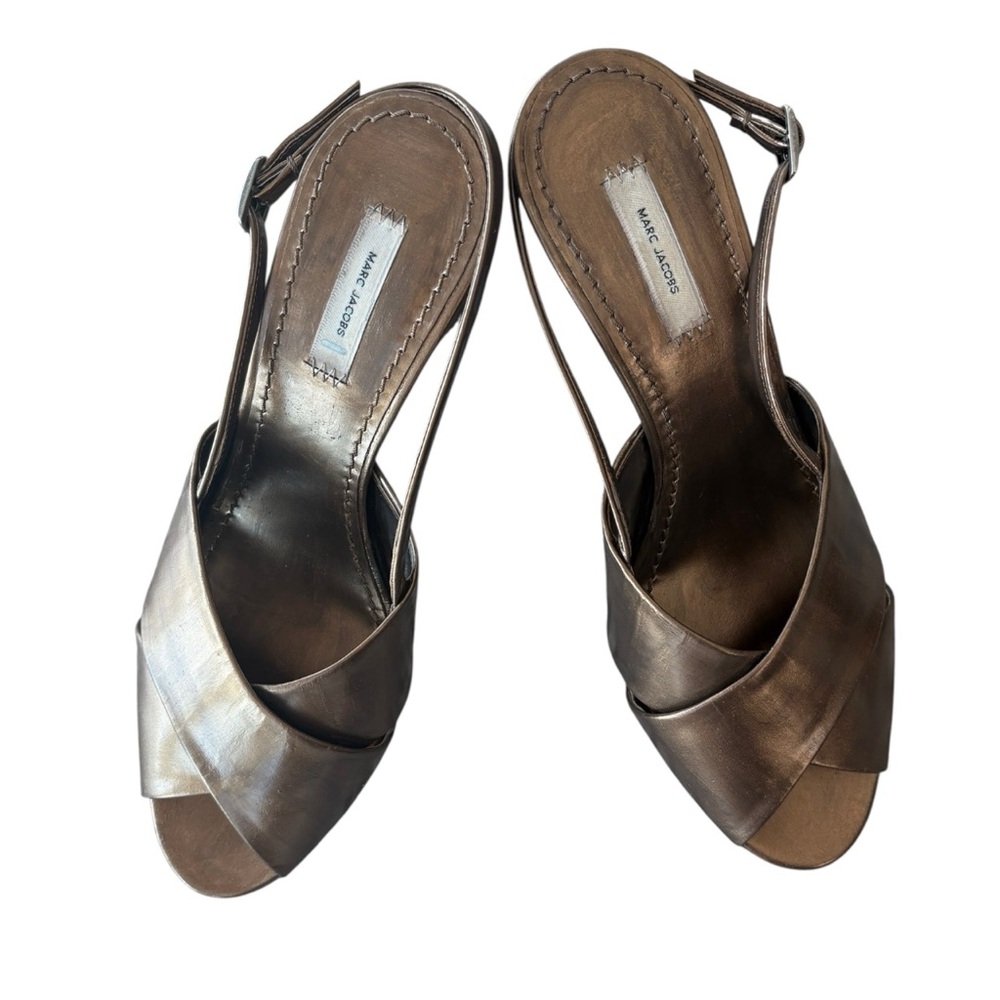 Marc Jacobs Metallic Bronze Block Heel Sandals Size 40 | Y2K Designer